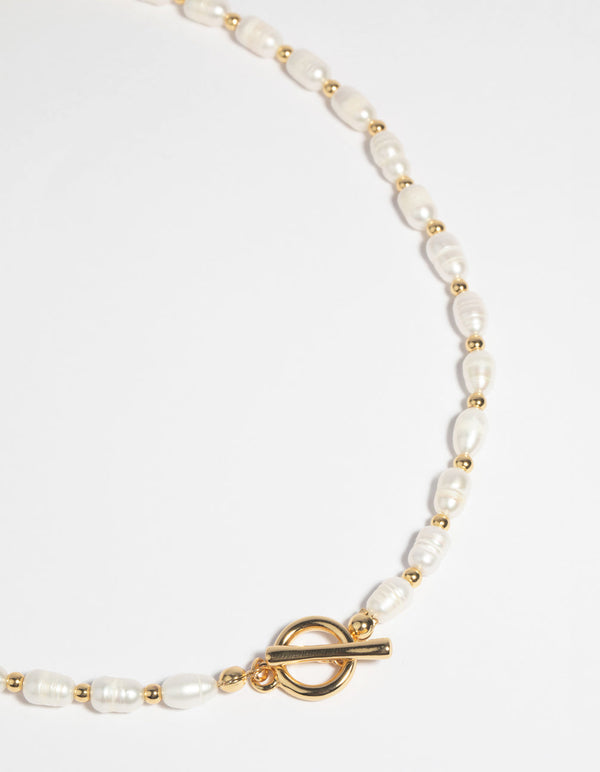 Gold Plated Freshwater Pearl Fob Necklace