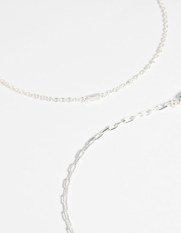 Silver Plated Fine Chain Anklet Set