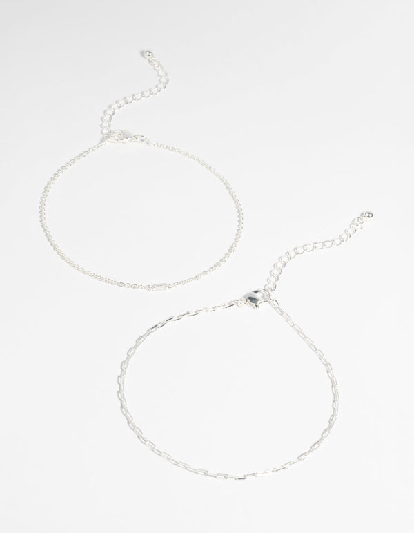 Silver Plated Fine Chain Anklet Set