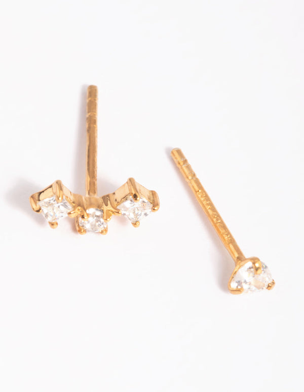 Gold Plated Sterling Silver Mismatched Diamante Stud Earrings