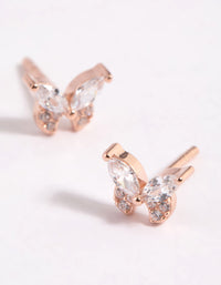 Rose Gold Plated Sterling Silver Cubic Zirconia Butterfly Stud Earrings - link has visual effect only