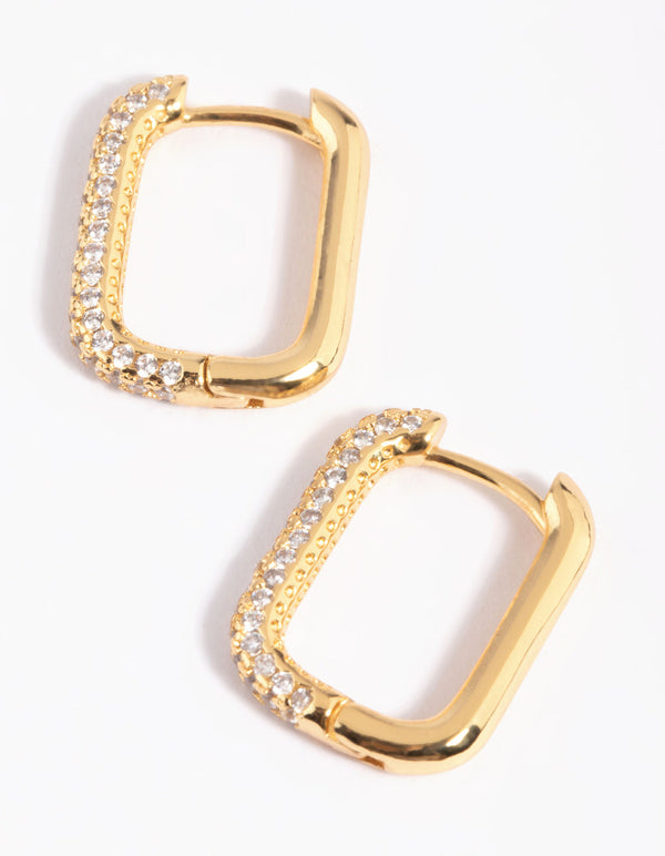 Gold Plated Cubic Zirconia Rectangular Hoop Earrings