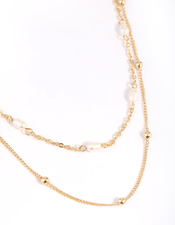Gold Plated Freshwater Pearl Layered Necklace