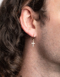 Gold Cubic Zirconia Cross Huggie Hoop Earrings - link has visual effect only