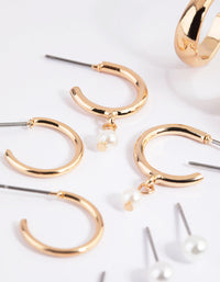 Gold Pearl Stud & Hoop Earring 8-Pack - link has visual effect only