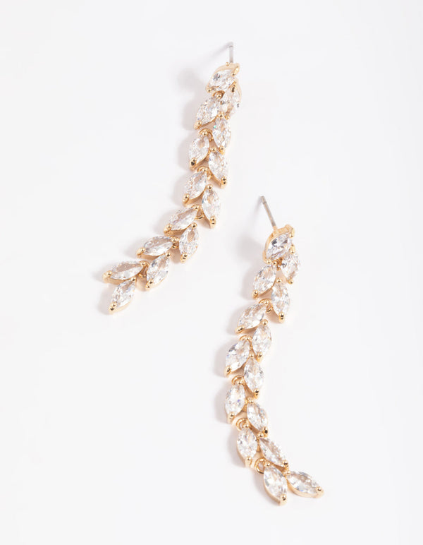 Gold Cubic Zirconia Marquise Drop Earrings