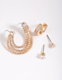 Gold Cubic Zirconia Stud Earring 5-Pack - link has visual effect only