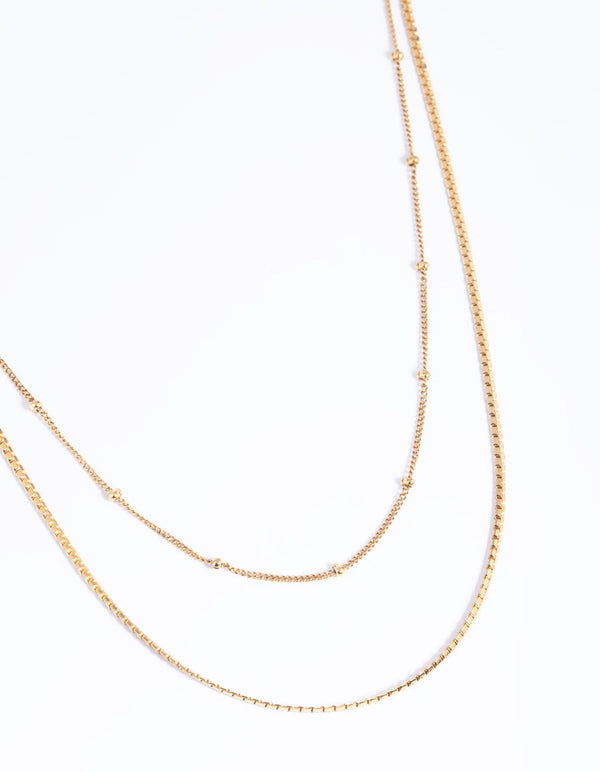 Gold Plated Stainless Steel Mixed Chain Layered Necklace