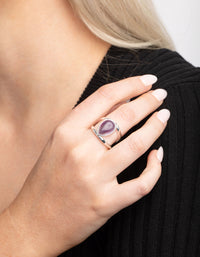 Silver Purple Pear Stone Band Ring - link has visual effect only