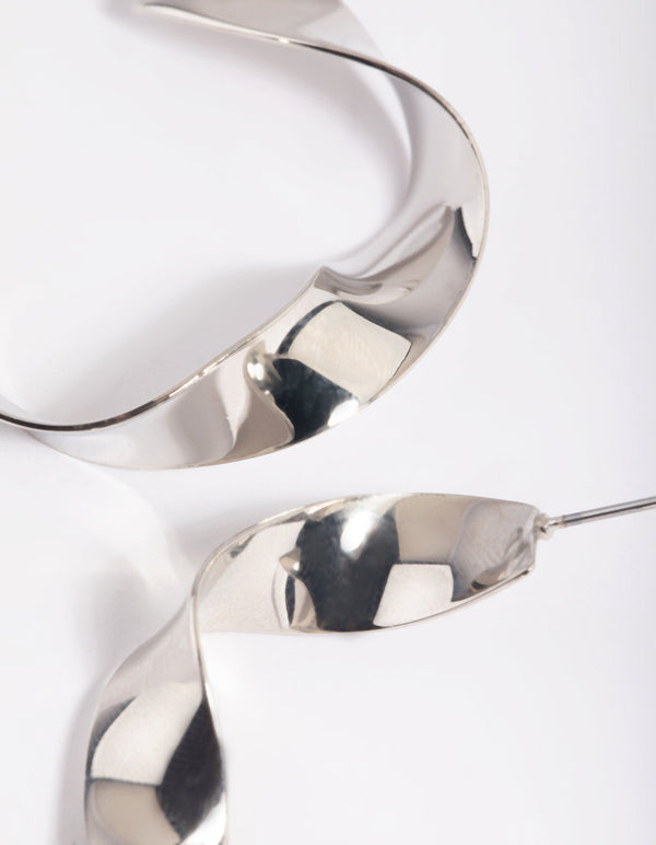 Rhodium Twisted Hoop Earrings