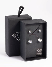 Silver Diamond Simulant Classic Stud Earring Set - link has visual effect only