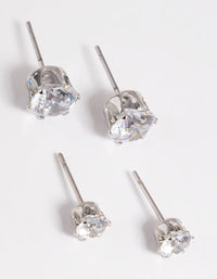 Silver Diamond Simulant Classic Stud Earring Set - link has visual effect only