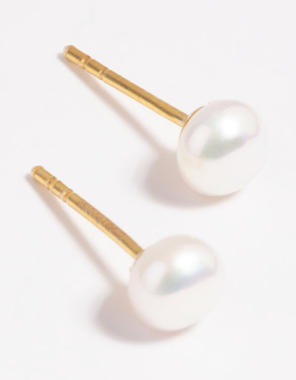 Gold Plated Sterling Silver Freshwater Pearl Stud Earrings
