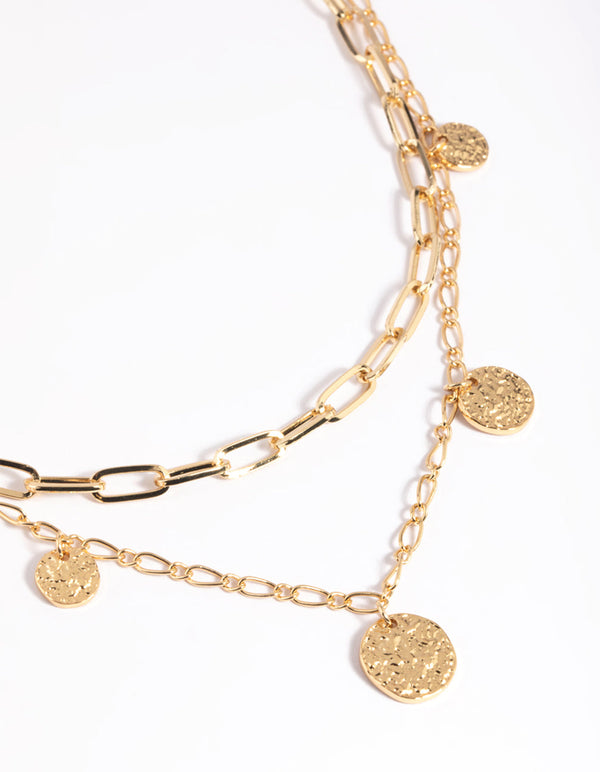 Gold Plated Disc Layered Necklace