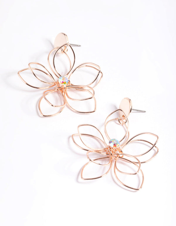 Crystal Large Wire Flower Drop Earrings
