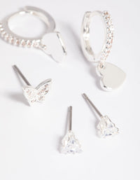 Silver Plated Butterfly & Heart Earring Stack 6-Pack - link has visual effect only