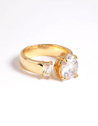 Gold Plated Cubic Zirconia Emerald Cut Ring - link has visual effect only