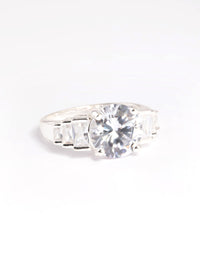 Silver Plated Cubic Zirconia Solitaire Ring - link has visual effect only