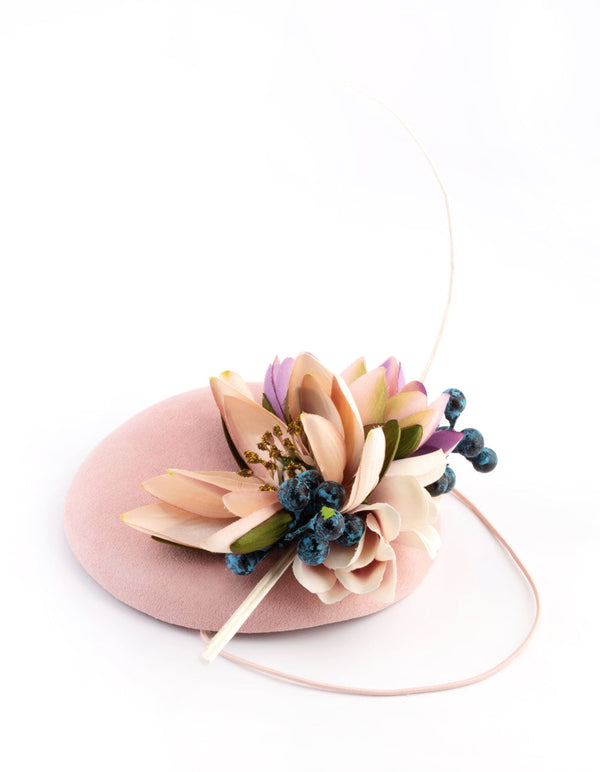 Blush Fabric Pillbox With Floral & Quill Detail