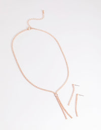 Rose Gold Cubic Zirconia Cupchain Earring & Necklace Set - link has visual effect only