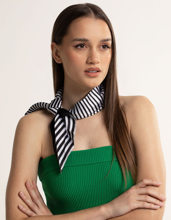 Black & White Fabric Geometric Stripe Scarf