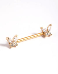 Gold Plated Surgical Steel Butterfly Nipple Bar - link has visual effect only