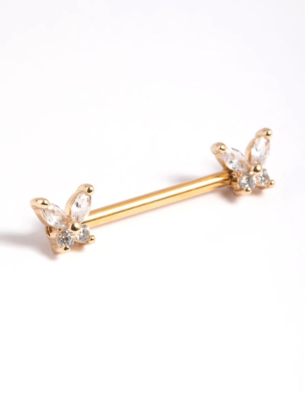 Gold Plated Surgical Steel Butterfly Nipple Bar