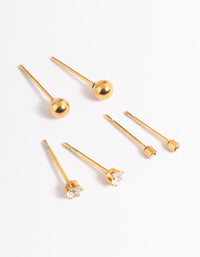 Gold Plated Stainless Steel Cubic Zirconia Plain Stud Earring Pack - link has visual effect only