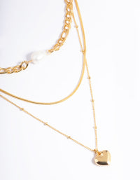 Gold Plated Stainless Steel Heart & Freshwater Pearl Layer Necklace - link has visual effect only