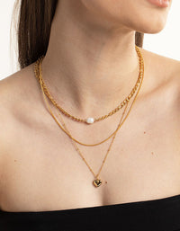 Gold Plated Stainless Steel Heart & Freshwater Pearl Layer Necklace - link has visual effect only