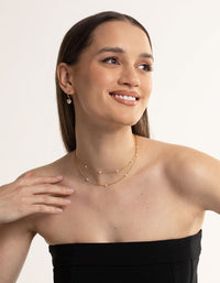 Gold Plated Stainless Steel Dainty Freshwater Pearl Double Layer Necklace - link has visual effect only