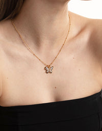 Gold Plated Stainless Steel Cubic Zirconia Butterfly Necklace - link has visual effect only