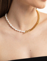 Gold Plated Stainless Steel Freshwater Pearl & Chain Necklace - link has visual effect only