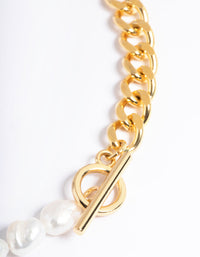 Gold Plated Stainless Steel Freshwater Pearl & Chain Necklace - link has visual effect only