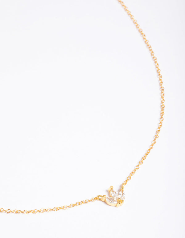 Gold Plated Sterling Silver Cubic Zirconia Marquise Trio Necklace