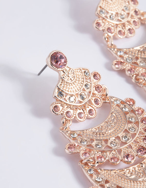 Rose Gold Boho Triple Circle Drop Earrings