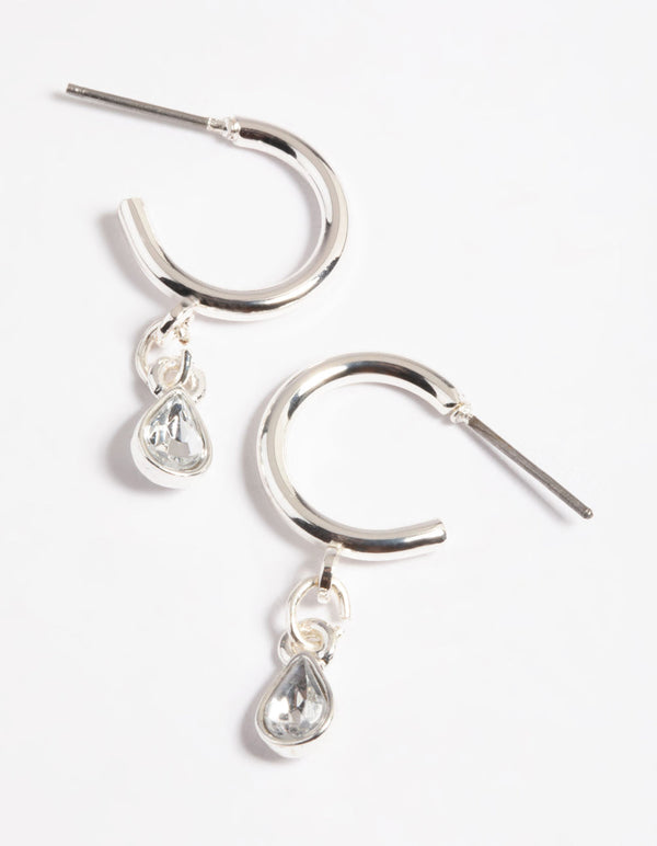 Silver Stone Drop Huggie Earrings
