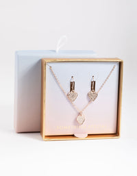 Rose Gold Pave Heart Necklace & Huggie Earrings - link has visual effect only