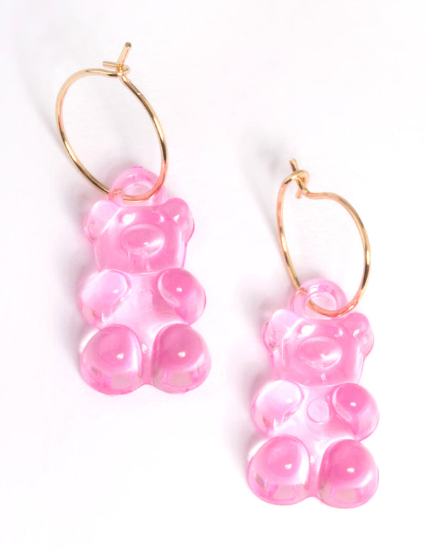 Pink Candy Bear Hoop Earrings