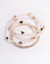 Kids Rose Gold Heart Diamante Stretch Bracelet 4-Pack - link has visual effect only