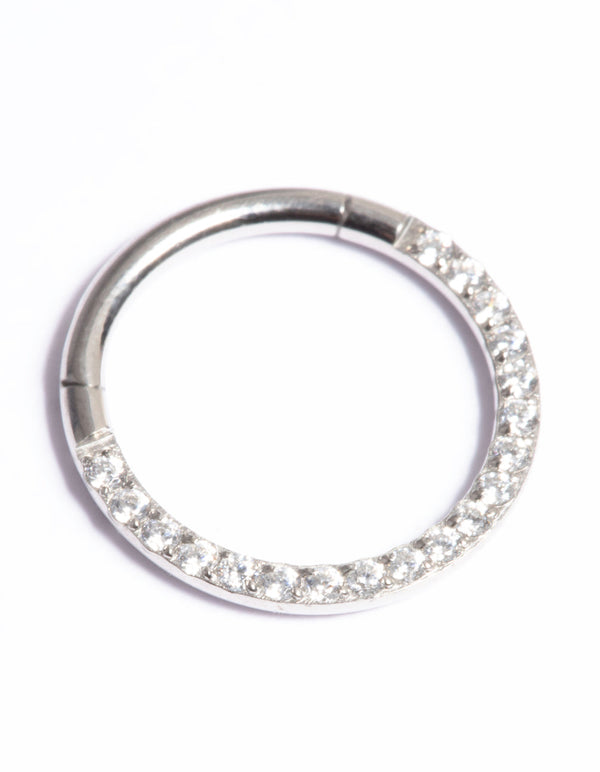 Titanium Cubic Zirconia 10mm Clicker Ring