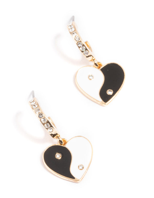 Gold Enamel Yin & Yang Hoop Earrings