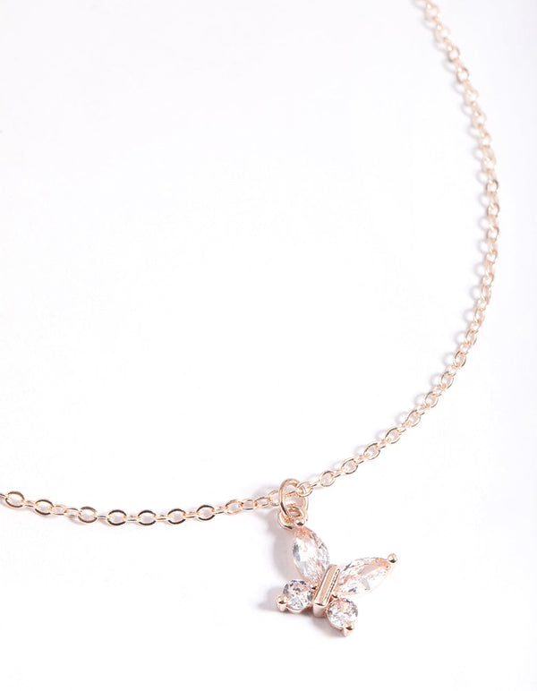 Rose Gold Asymmetrical Butterfly Necklace