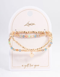 Gold Mixed Bead Heart Bracelet Pack - link has visual effect only