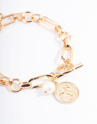 Gold Chunky Coin & Pearl Bracelet - link has visual effect only