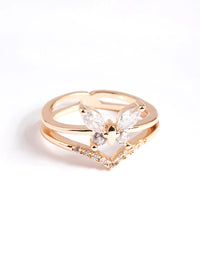 Gold Cubic Zirconia Butterfly Double Band Ring - link has visual effect only