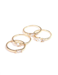 Gold Plated Cubic Zirconia Mixed Shape Rings 4-Pack - link has visual effect only