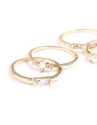 Gold Plated Cubic Zirconia Mixed Shape Rings 4-Pack - link has visual effect only