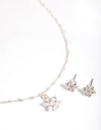 Silver Cubic Zirconia Twist Chain Star Earrings & Necklace Set - link has visual effect only