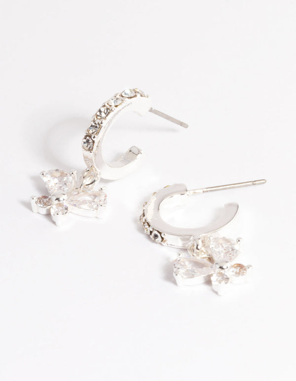 Silver Diamante Butterfly Hoop Earrings